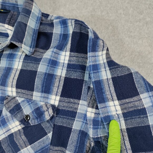 OshKosh B'Gosh Flannel Shirt Mens 2XLB Blue Plaid Heavyweight Cotton *Flaws* - Picture 10 of 13